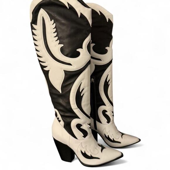 SCHUTZ Shoes - SCHUTZ Woody Up Cowboy Boot in Black & White (size 8)